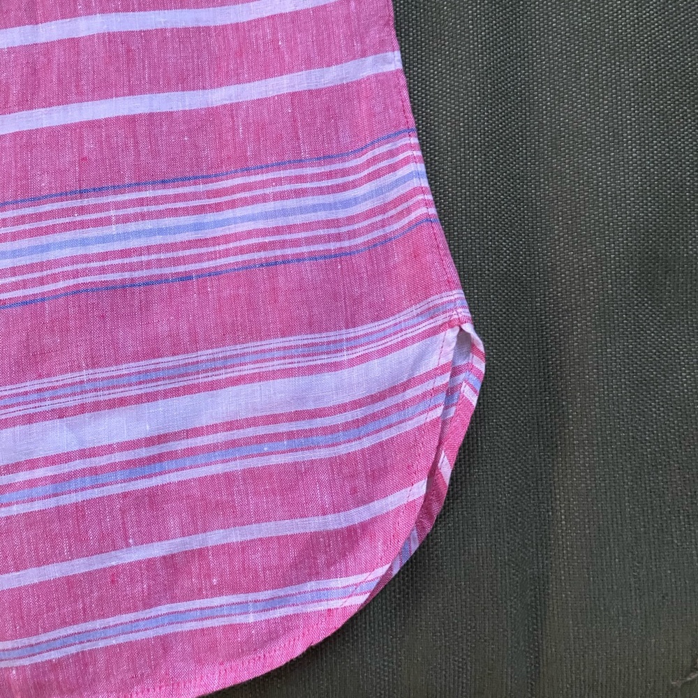 Talbots Linen Popover Top Pink Stripe Short Sleeve V Neck; Size: Medium - Picture 6 of 9